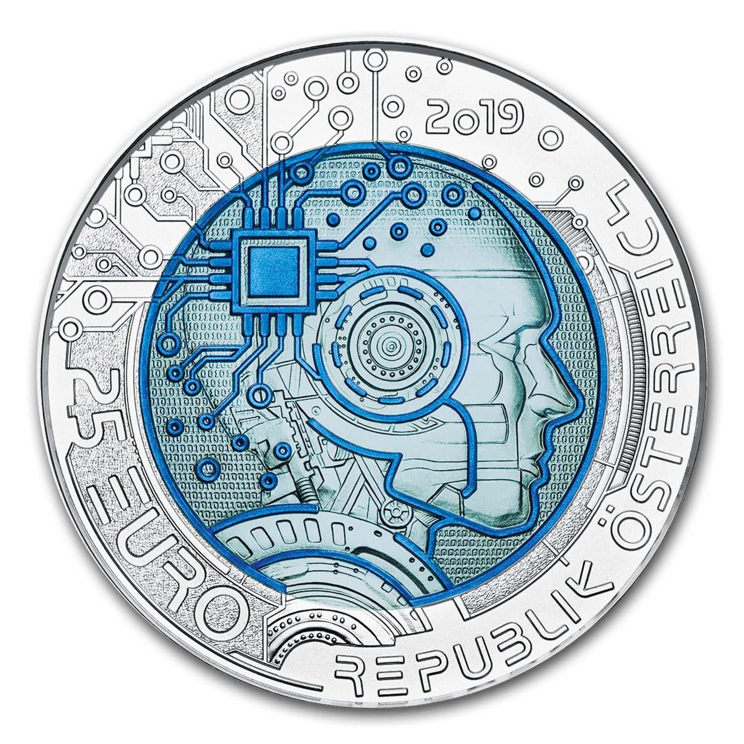 New in Box 2019 Austria 25 Euro Artificial Intelligence Silver & Niobium Coin